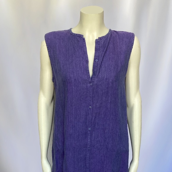 Eileen Fisher Sleeveless Purple/Blue Irish Linen Long Dress - Picture 1 of 7